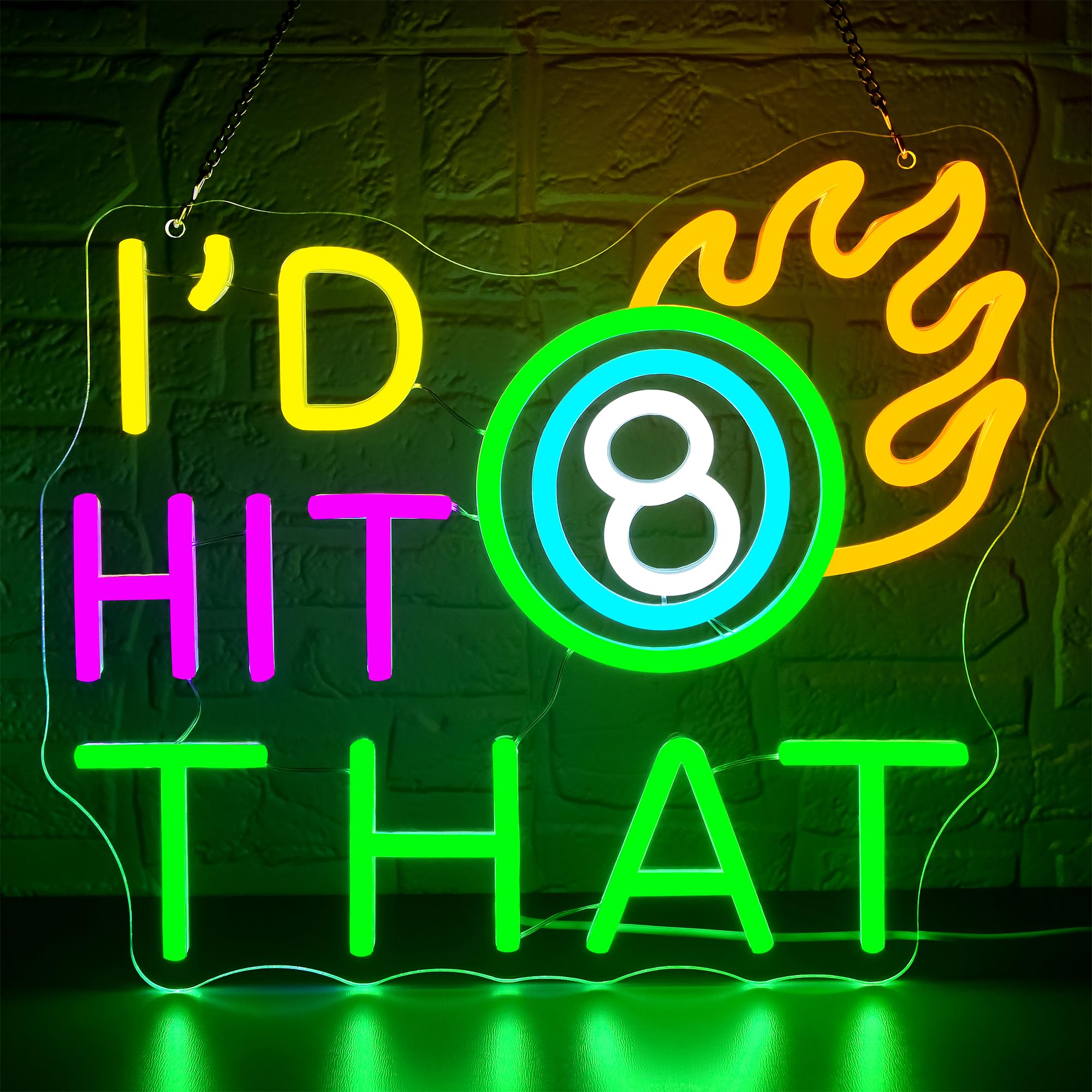Photo 1 of Billiards Neon Sign for Wall Decor Dimmable I'd Hit That 8 Ball Billiard LED Light for Pool Room Club Bar Game Room Pool Signs for Man Cave Business Decor Cool Gifts for Men Size 13.8*11.8in(GLNCP124)