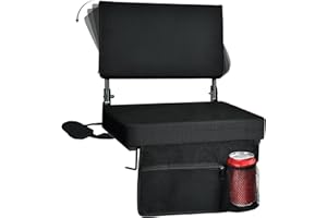JTSIOV Stadium Seats with Back Support(16.5”L × 13.4”W × 15”H), 360° Adjustable Backrest Stadium Chair with Shoulder Strap & Storage Pouch, Foldable Padded Bleacher Seats for Sports Events