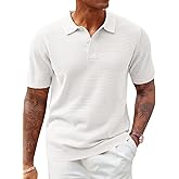 Runcati Mens Knit Polo Shirts Short Sleeve Casual Hollow Out Shirt Texture Classic Golf Polo