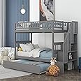 Harper & Bright Designs Twin Over Twin Bunk Bed with Trundle, Grey