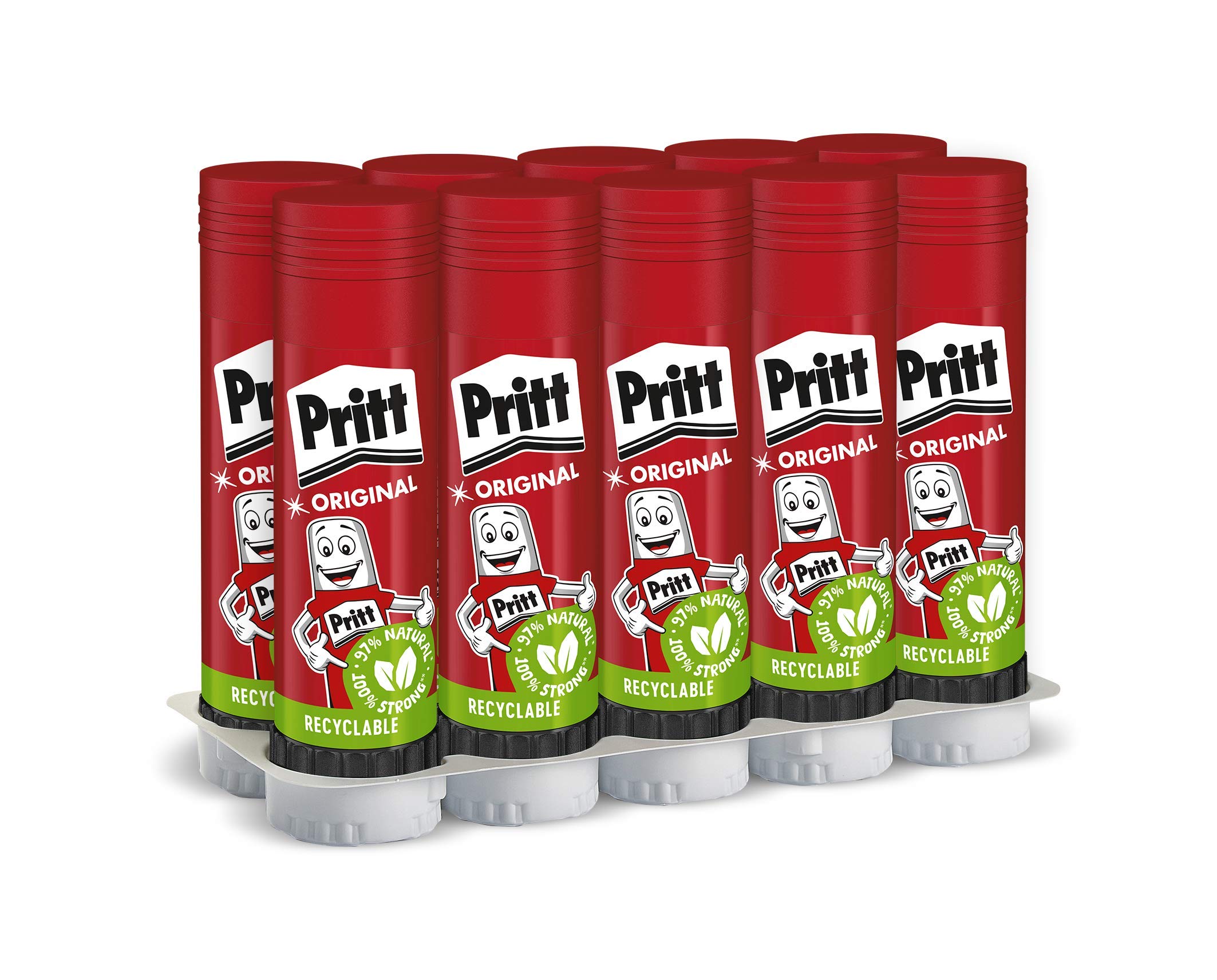 Pritt Glue Stick Pack of 10 / Solvent Water Soluble at Low Temperature/Glue Stick for Children/Removable/Pritt Glue Stick Large (43g)