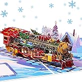 Containlol Christmas Train Pop Up Card 3D Vintage Steam Train Greeting Card with Envelope Xmas Festive Handcrafted for Adults Happy New Year Winter Merry Christmas 6" x 8"