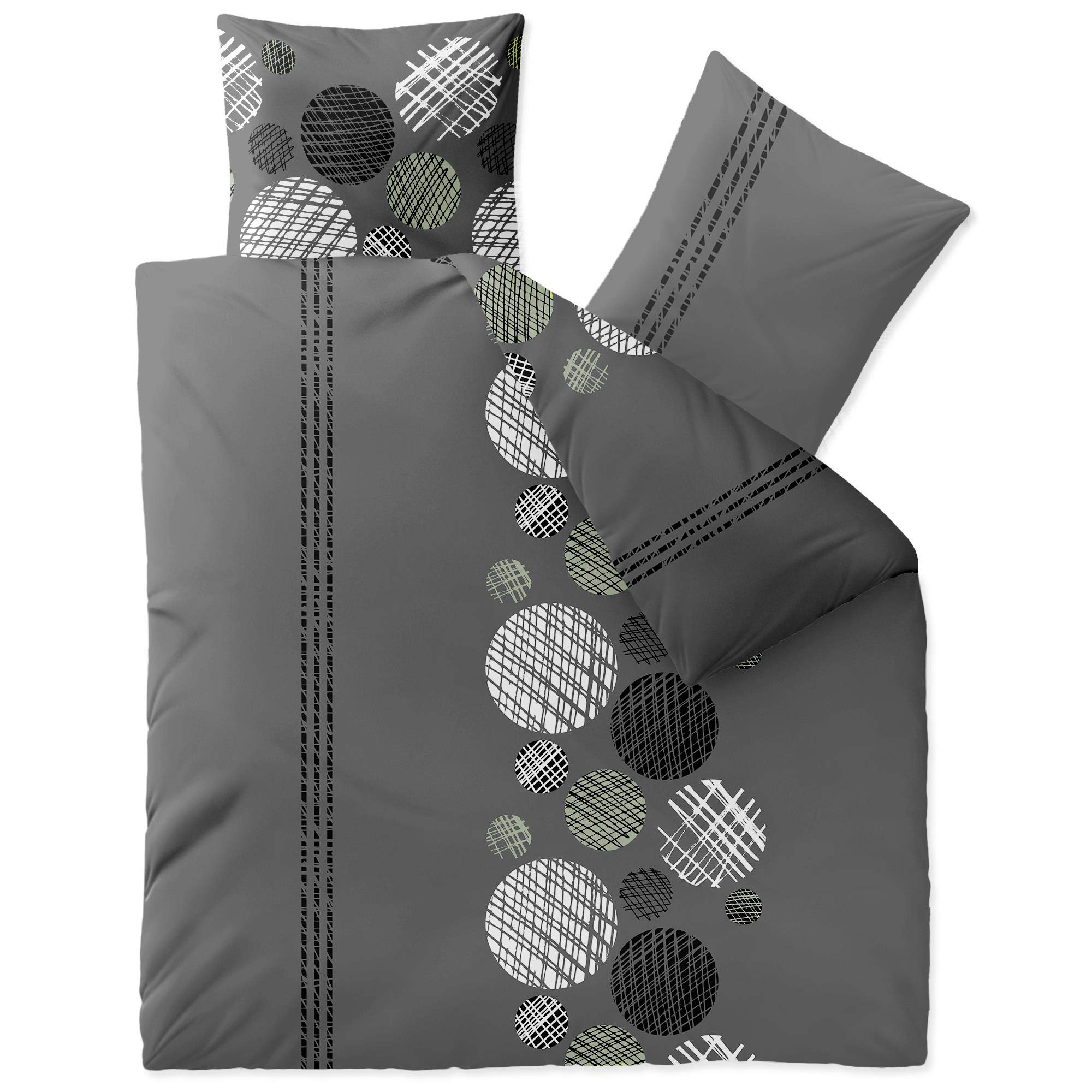 aqua-textil Trend 3-Piece Bed Linen 200 x 220 cm Cotton Duvet Cover Ciara Polka Dots Stripes Grey Anthracite White
