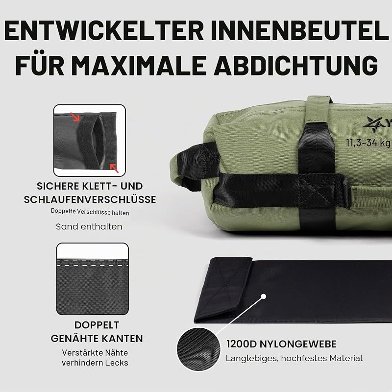 Sandsack 20/30/50/80 kg – Gewichtssack fürs Fitnessstudio – Powerbag für Core-Training, Laufen, Workout & Powerlifting – Ungefüllt geliefert