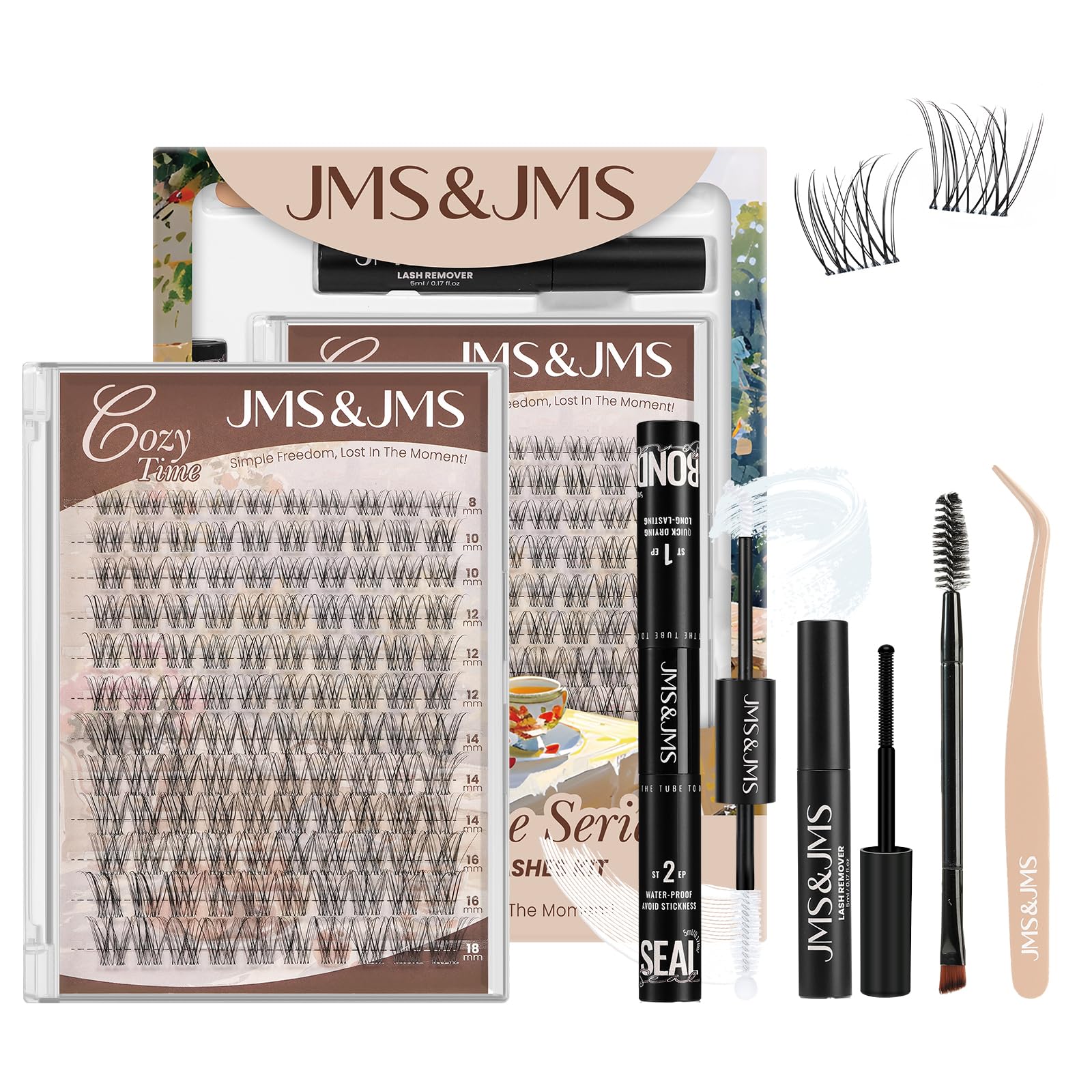 Photo 1 of JMS&JMS Venus Lash Clusters Kit Natural Velour Lash Clusters Invisible Band Lash Kit with Lash Bond and Seal Eyelash Applictor Lash Remover for Beginner (Flora-C-8-18MIX)