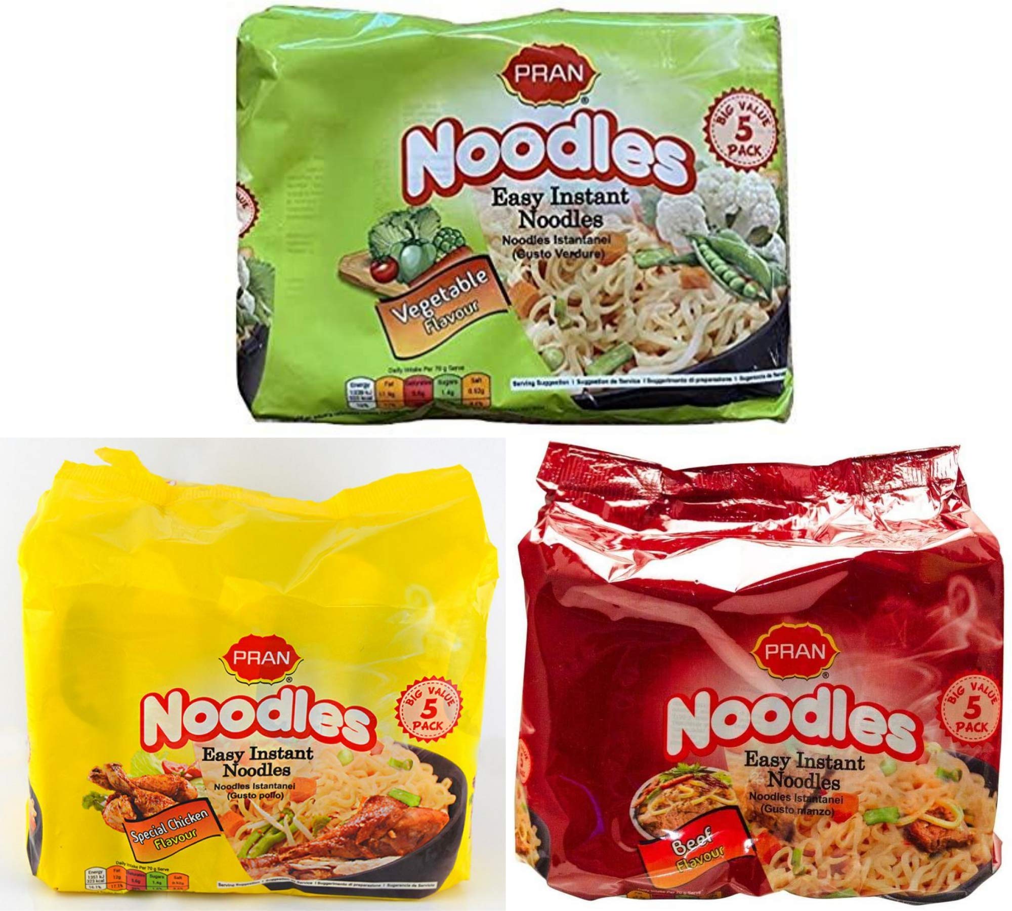 Buy Pran Easy Instant Noodles 3 Bags Special Chicken, Beef Flavour and Vegetable Big Value 15