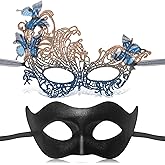 ERDOGLY Couple Masquerade Mask Set, Black Lace Venetian Masks for Women Men, Mardi Gras Mask for Carnival Party Prom Ball