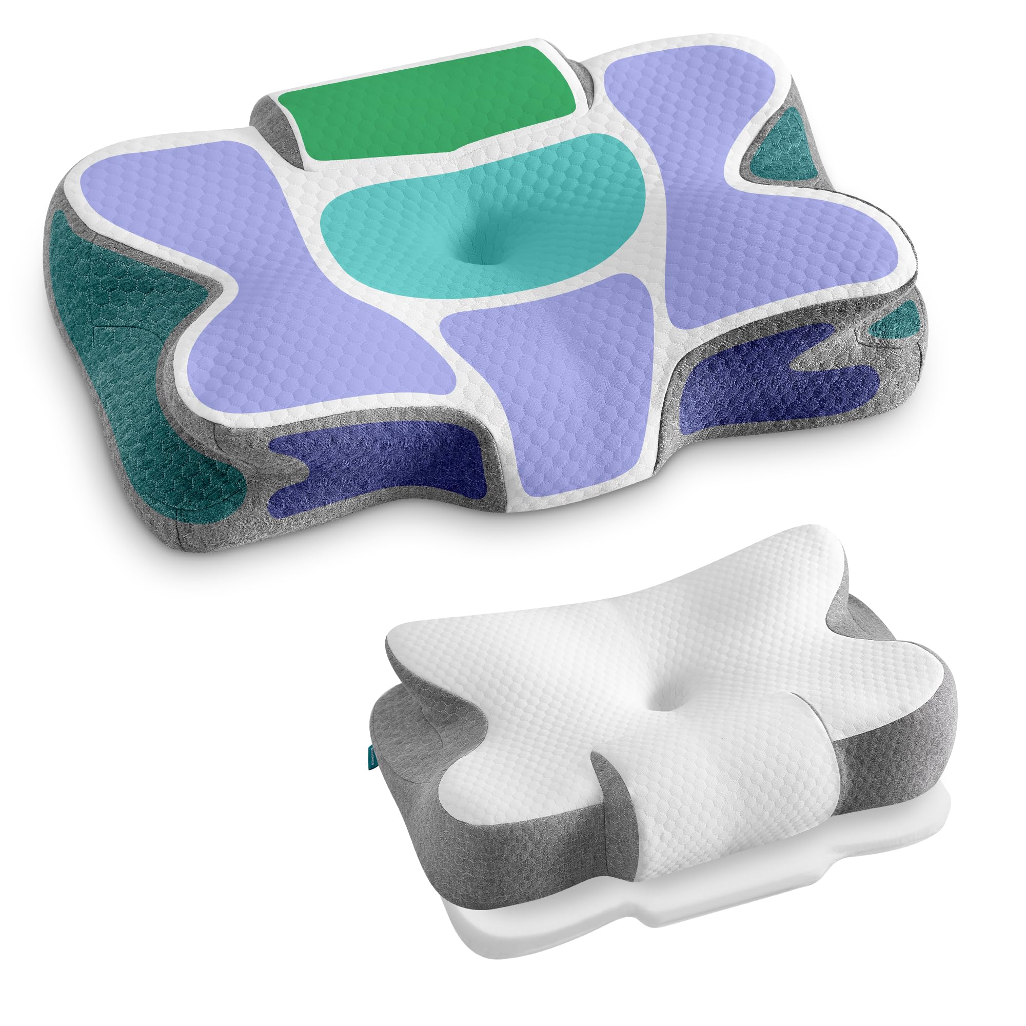 SONGMICS Kopfkissen, Kissen ergonomisch, Nackenkissen, höhenverstellbar, Schlafkissen, Memory Foam Kissen, für Seitenschläfer, Rückenschläfer & Bauchschläfer, wolkenweiß-Taubengrau TBP051GZ02