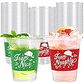 Whaline 100 Pcs 12 oz Christmas Disposable Cup Team Naughty or Nice Plastic Party Cup Red Green Clear Glasses for Xmas Winter Coffee Juice Drink Party Supplies