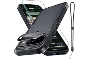 RMOCR for Google Pixel 10 & Pixel10 Pro Case with Wrist Lanyard Strap+Tempered Glass Screen Protector+Camera Lens Cover,Full Body Heavy Duty Rugged Shockproof Protective Phone Cover,Black Matte
