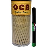 OCB Bamboo Cones | Mini Size | 70mm | Unbleached Cigarette Paper with Tips and Packing Sticks ~ Includes FOZZIE case (Mini cone, 150, Pack)