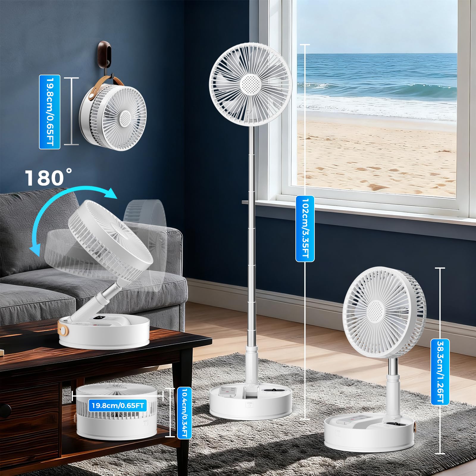 Marchpower Ventilator leise Standventilator mit Fernbedienung Timer 4 Geschwindigkeitsstufen Automatische Oszillation Ventilator höhenverstellbar bis 102cm für Schreibtisch Arbeitsplatz Schlafzimmer 9