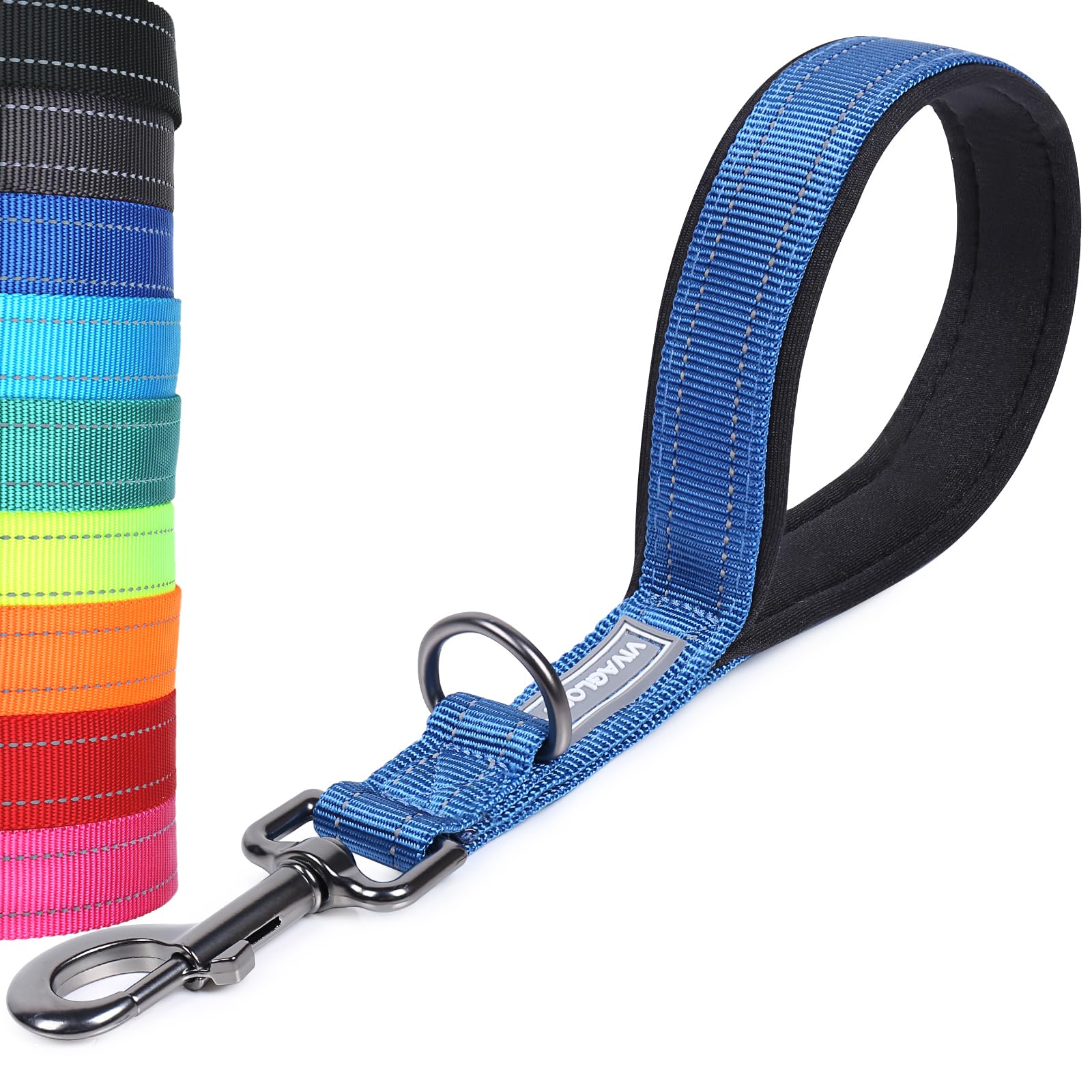 VIVAGLORY Short Dog Lead Closerok Traffic Leash for Dog with Soft Padded Handle for Training & Walking, 32cm, Blue