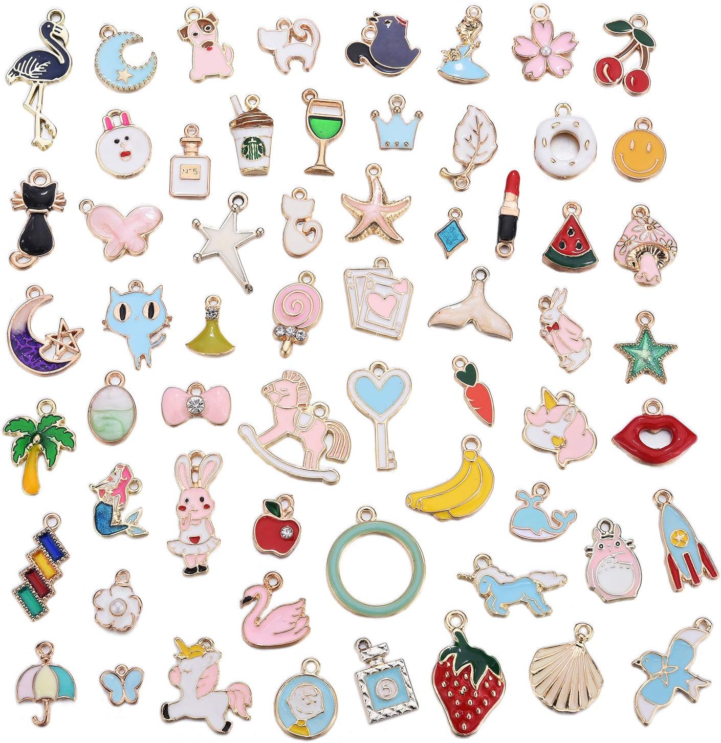 JEWMAY 60PCS Assorted Gold Plated Enamel Charm Pendant for Necklace Bracelet Jewelry Making