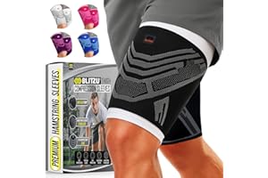 BLITZU Hamstring Compression Sleeve 1 Pair, Upper Leg Sleeves, Thigh, Quad & Groin Support for Men and Women, Anti-Slip Thigh Brace & Wrap for Running, Workout, Sports Recovery Black M