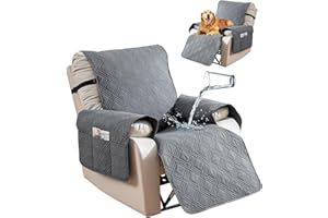YUEANG Reversible Recliner Chair Cover, Waterproof Recliner Chair Covers with Pocket Washable Reclining Chair Cover Furniture Protector for Kids, Pets (23.6'', Dark Grey)