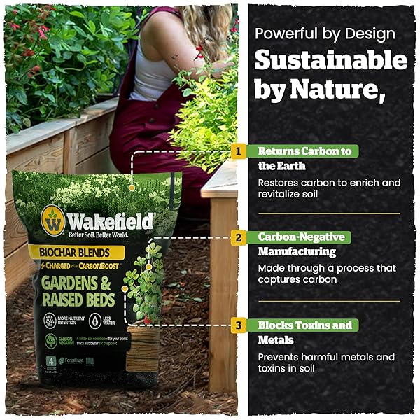 WAKEFIELD BIOCHAR BLEND WITH CARBONBOOST™ TECHNOLOGY – ENHANCED WATER & NUTRIENT RETENTION FOR RAISED BED GARDEN SOIL – ULTIMATE ORGANIC POTTING SOIL MIX FOR VEGETABLES, GARDENS AND HOUSEPLANTS – 4QT