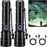 Flashlight Rechargeable 99,000 High Lumen, 2 Pack Super Bright Rechargeable Flashlights for Home, 15H Long Life LED Flash Light with 5 Light Modes, IPX7 Waterproof for Outdoor, Camping, Hiking