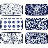 Cerkik Rectangle Serving Platter Set - 8 Inch Ceramic Dinner Plates Rectangular Serving Trays for Sushi Salad Dessert Pasta A