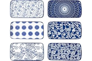 Cerkik Rectangle Serving Platter Set - 8 Inch Ceramic Dinner Plates Rectangular Serving Trays for Sushi Salad Dessert Pasta A