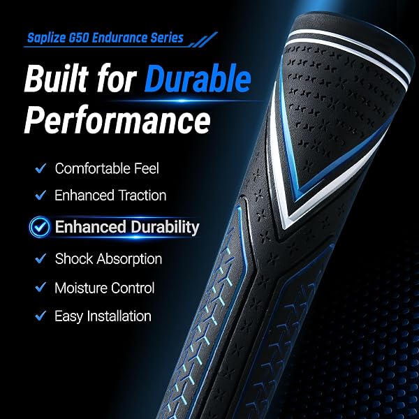 SAPLIZE HIGH-PERFORMANCE RUBBER GOLF GRIPS 13 PACK, HIGH SHOCK ABSORPTION, NON-SLIP, 13 GRIPS WITH WITH 15 TAPES, JUMBO SIZE, CC10 SERIES, BLUE