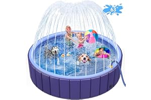 Pawtners Dog Pool for Large Dogs 63" XL, Foldable Kiddie Pool Heavy Duty, Collapsible Doggie Swiming Pools, Large Splash Sprinkler Pool for Outside Backyard, Non-Slip Pet Bath Tub for Dogs Cats Kids