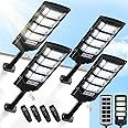4 Pack Solar Street Lights Outdoor Waterproof 10000LM 6500K, Solar Light Outdoor Dusk to Dawn with Wide Angle Motion Sensor and Remote, Parking Lot Lights for Area Lighting Yard