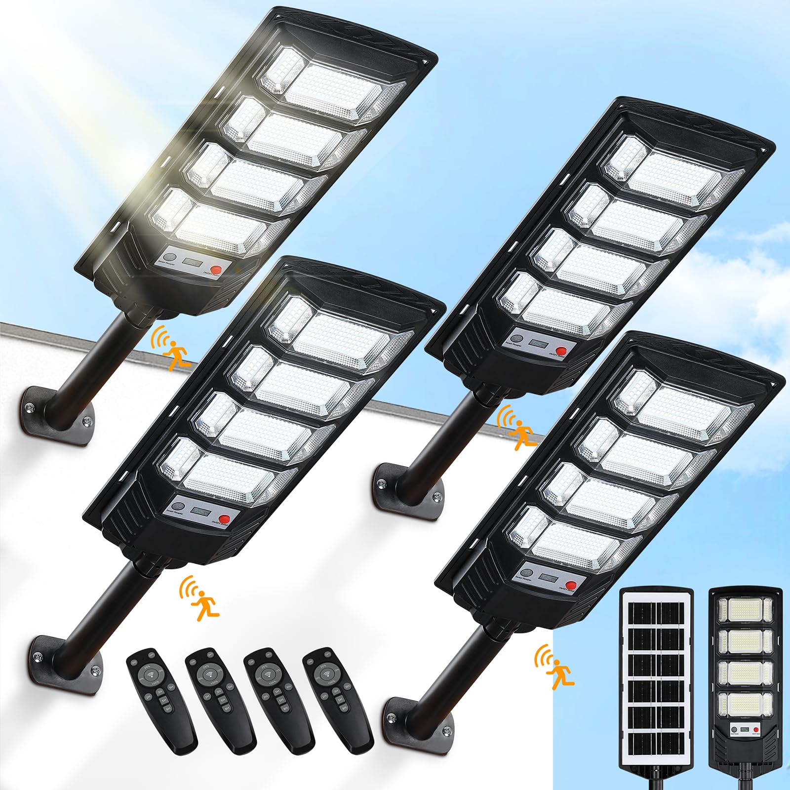Photo 1 of 4 Pack Solar Street Lights Outdoor Waterproof 10000LM 6500K, Solar Light Outdoor Dusk to Dawn with Wide Angle Motion Sensor and Remote, Parking Lot Lights for Area Lighting Yard