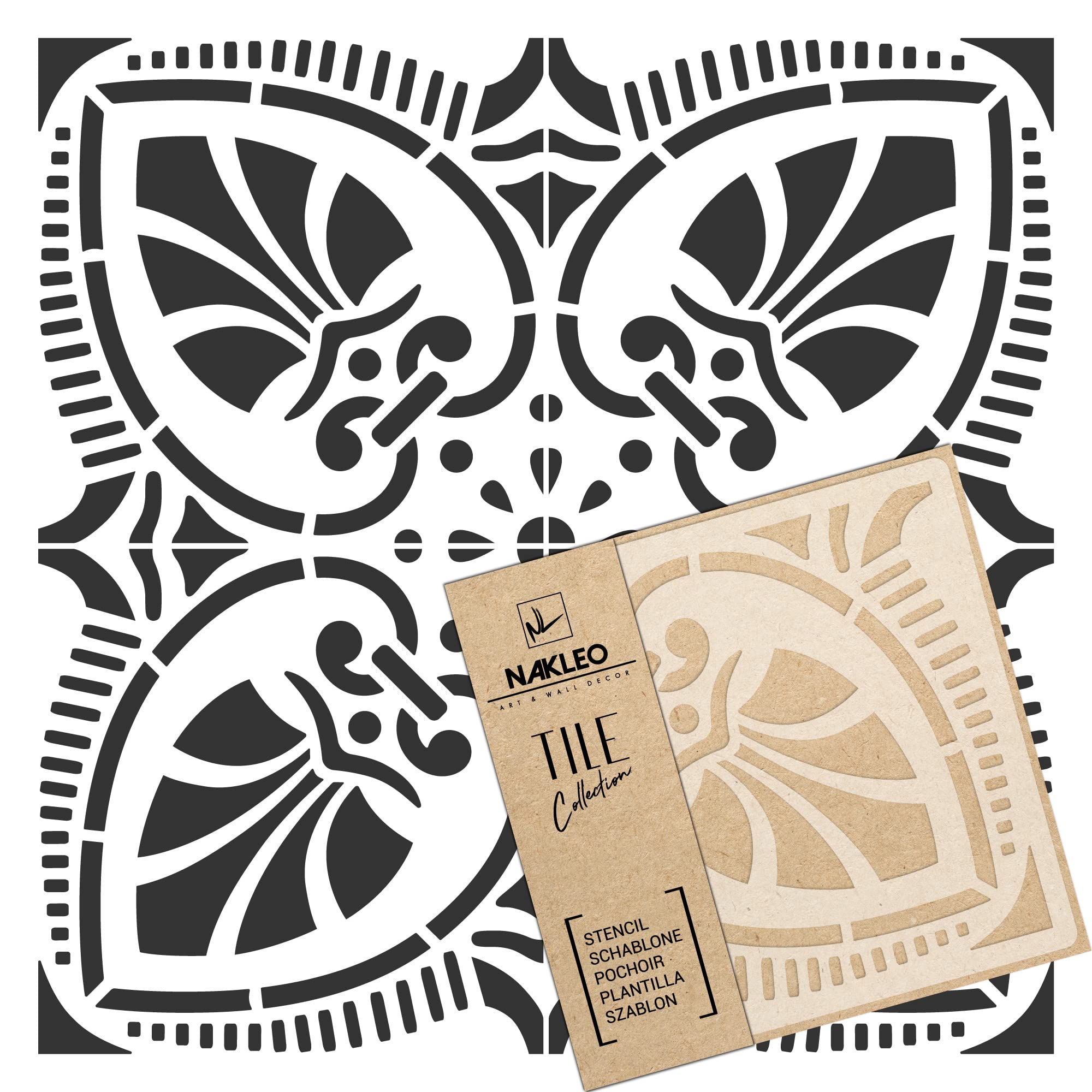 NAKLEO Tile Painting Stencil 15x15 cm, Miramar Deco Floral Geometric Ornament, Plastic Reusable Template, Home Decor Craft DIY, Floor Concrete Patio Wall - Terracotta