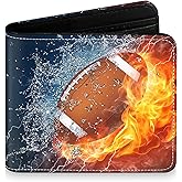 Teen Boys Wallet for Kids - Football Kids Wallet for Boys Leather Credit Id Card Cash Holder Rfid Blocking Zipper Cool Funny with Coin Pocket Id Window Bifold Sports Design for Teen Birthday Gifts