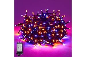 Flechllary Halloween 100 LED String Lights,39FT String Lights with 8 Modes&Timer Function, Purple and Orange Halloween Lights Plug in for Party Carnival Supplies, Outdoor/Indoor Yard Garden Decor