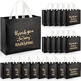 Abbylike 24 Pcs Thank You Gift Bags Bulk Employee Appreciation Gifts Bags with Handles Reusable for Social Worker Coworker Staff, 12.2 x 11 x 4.7 Inches(Black)