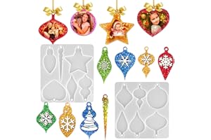 Juome Christmas Resin Molds Silicone, 2 Set Ornament Silicone Molds for Epoxy Resin Casting with 12 Different Shapes Cavities, DIY Crafts Pendant Making Christmas Tree Decorations