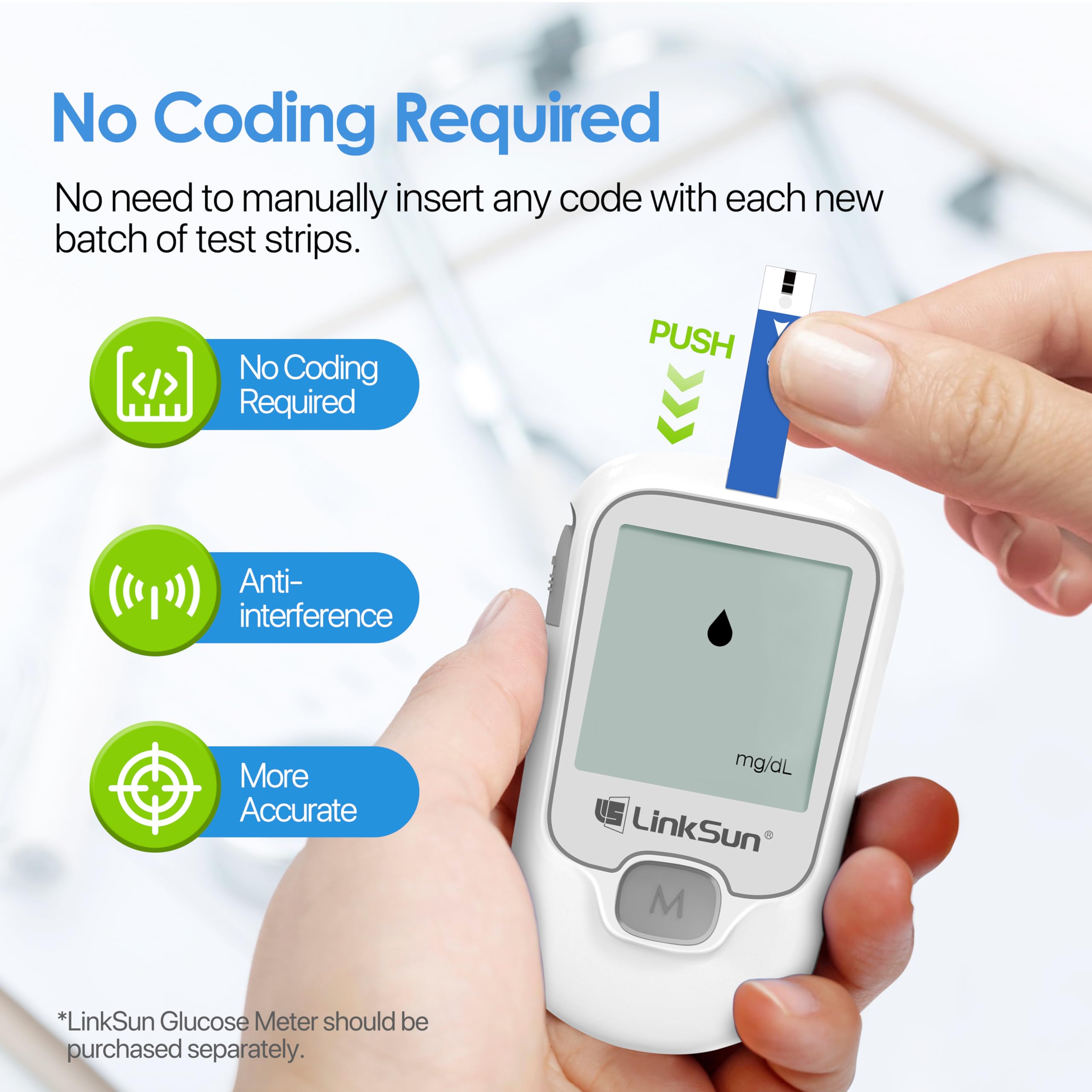 Diabetic Blood Test Strips*100, Used for G-425-1,G-425-2V, G-425-3, G-427B Blood Glucose Monitor Only, 0.7μl Blood Sample, Accurate Measurement, Results in 5 Seconds, 2 Bottles of 50 Pc