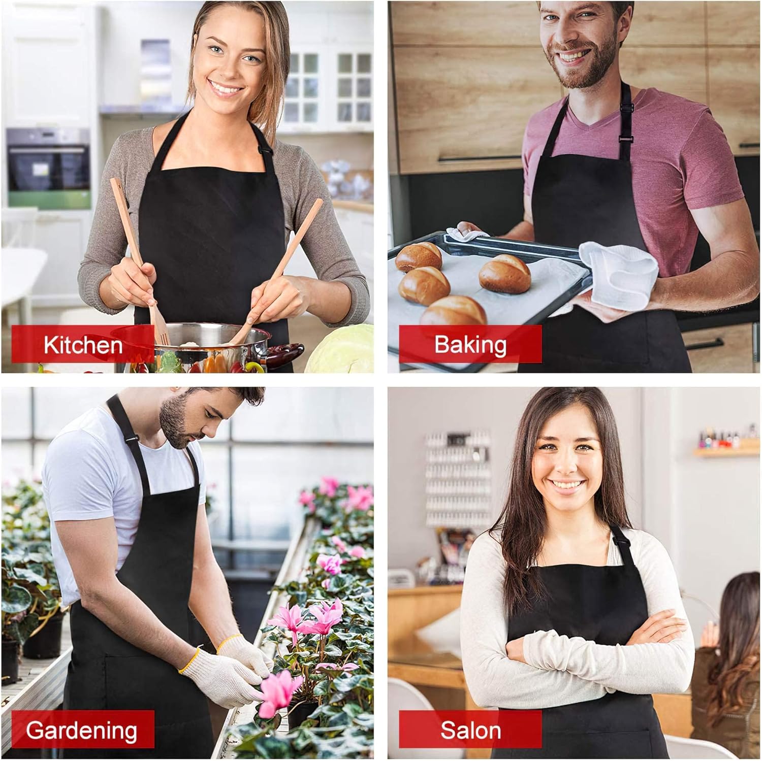 Puroma Adjustable Bib Apron Waterdrop Resistant with 2 Pockets, Unisex Cooking Kitchen Aprons for Chef Couple BBQ Painting (Black, 2): Home & Kitchen