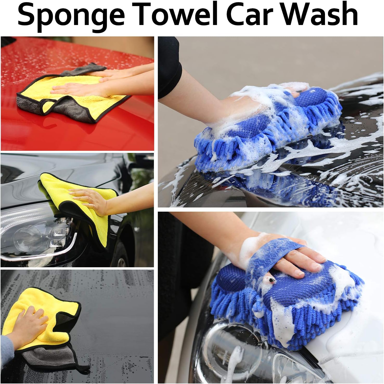 AUTODECO 25Pcs Microfibre Car Wash Cleaning Tools Set Gloves Towels Applicator Pads Sponge Car Care Kit Wheel Brush Car Cleaning Kit with Storage Box Black Grey Yellow Handle: Automotive