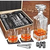 Cambareign Whiskey Decanter Set with Wooden Box, 29oz Crystal Liquor Decanter with 2 Glasses, Chilling Stones, Coasters and Tong, Whiskey Decanter Sets for Men, Husband, Dad, Boyfriend