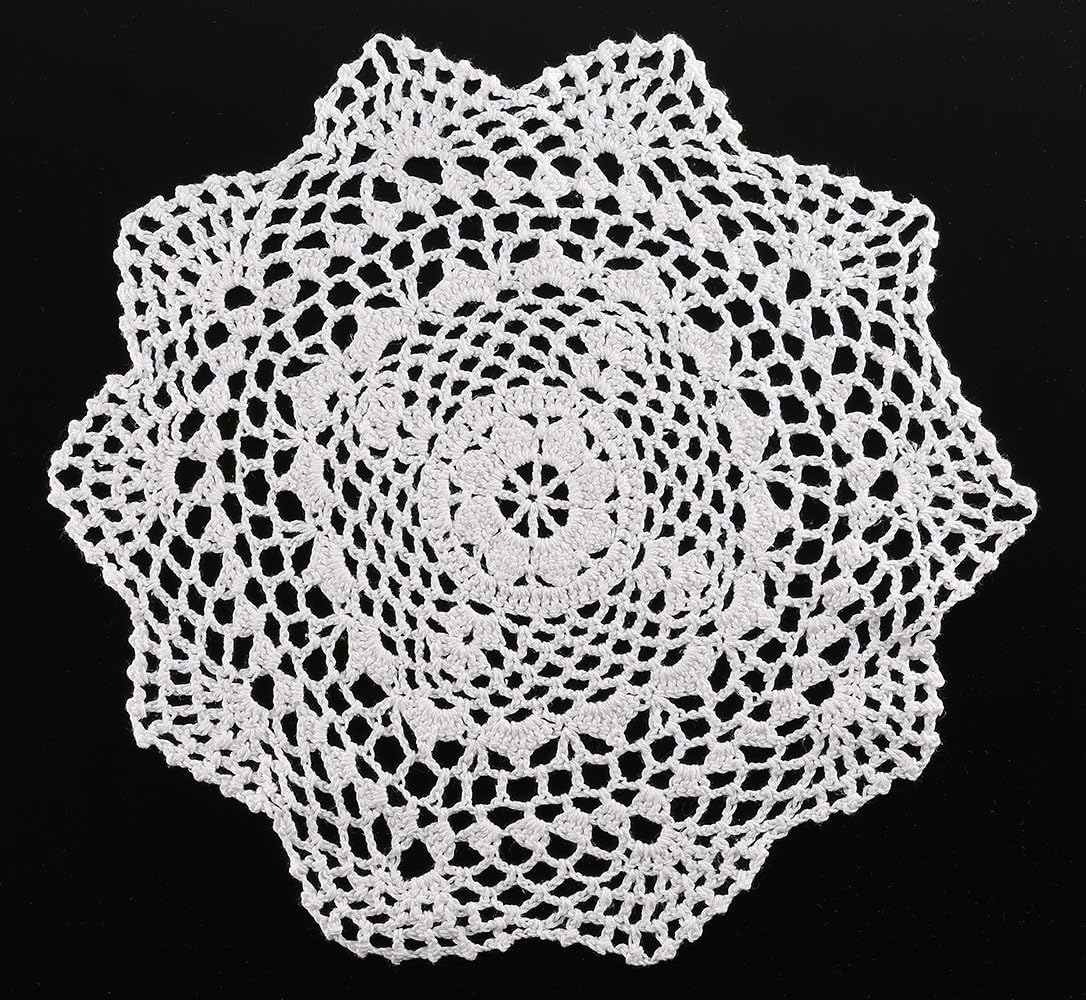 Exquisite Handmade Crochet Placement Doilies, 12", Round, White Color, Fine 100% Cotton Material. (2)