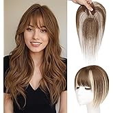 Benehair Clip in Bangs 100% Real Human Hair Extensions 360° Cover Clip on 3D Wispy Bangs for Women Topper Hairpieces for Women Medium Brown