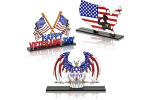 B1ykin 3Pcs Veterans Memorial Day Table Topper Centerpiece Decorations Set, Happy Veterans Day Brave Soldier Removable Wooden Decor, 11th November Table Sign for Patriotic Party Memorial Supplies Home
