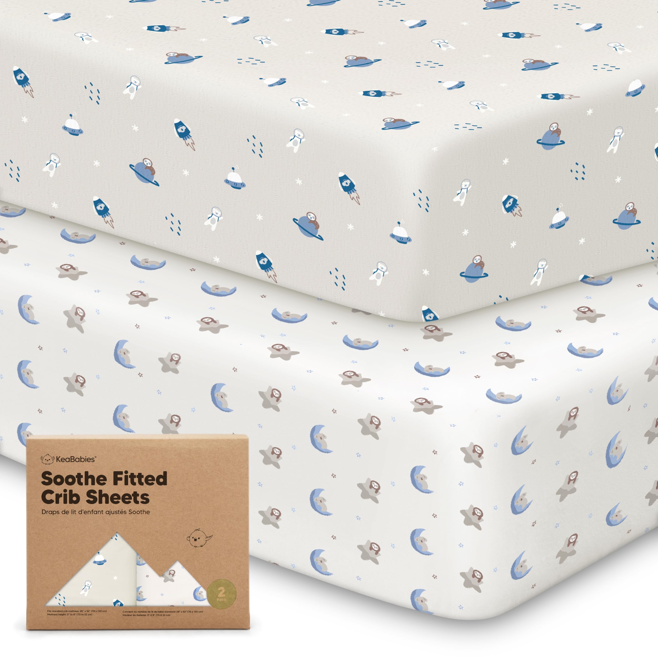 Photo 1 of KeaBabies 2-Pack Organic Crib Sheets for Boys, Girls - 52x28 Fitted Crib Mattress Sheet Neutral, Breathable Jersey Cotton Cover for Baby Bed, Toddler Mattress, Soft & Cute Prints (Cosmo)