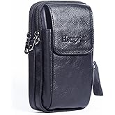 Hengwin Leather Vertical Men Cell Phone Holster Wallet Case with Belt Clip Travel Messenger Bag Waist Pouch Crossbody Purse Fit for iPhone 17 Pro Max 15 Pro Max Samsung Galaxy S25 Ultra Note 9 (Black)
