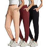 Real Essentials 3 Pack: Women's Ribbed Lounge Jogger Casual Pants Cuffed Sweatpants with Pockets (Available in Plus)