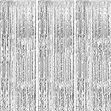 3 Packs 3.2ft x 6.6ft Silver Metallic Tinsel Foil Fringe Curtains Photo Booth Props for Birthday Wedding Engagement Bridal Sh