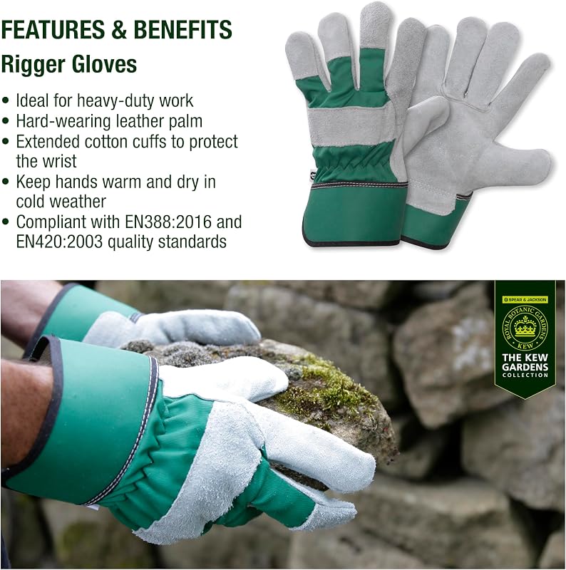 TRIOMGLOVESKEW Collection Kew Gardens Lot de 3 Paires de Gants de Jardinage, Semis, Désherbage, Entretien du Jardin et Style Rigger, Taille M