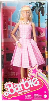 Barbie The Movie Doll Margot Robbie Pink Gingham Dress Daisy Necklace HPJ96 view 4