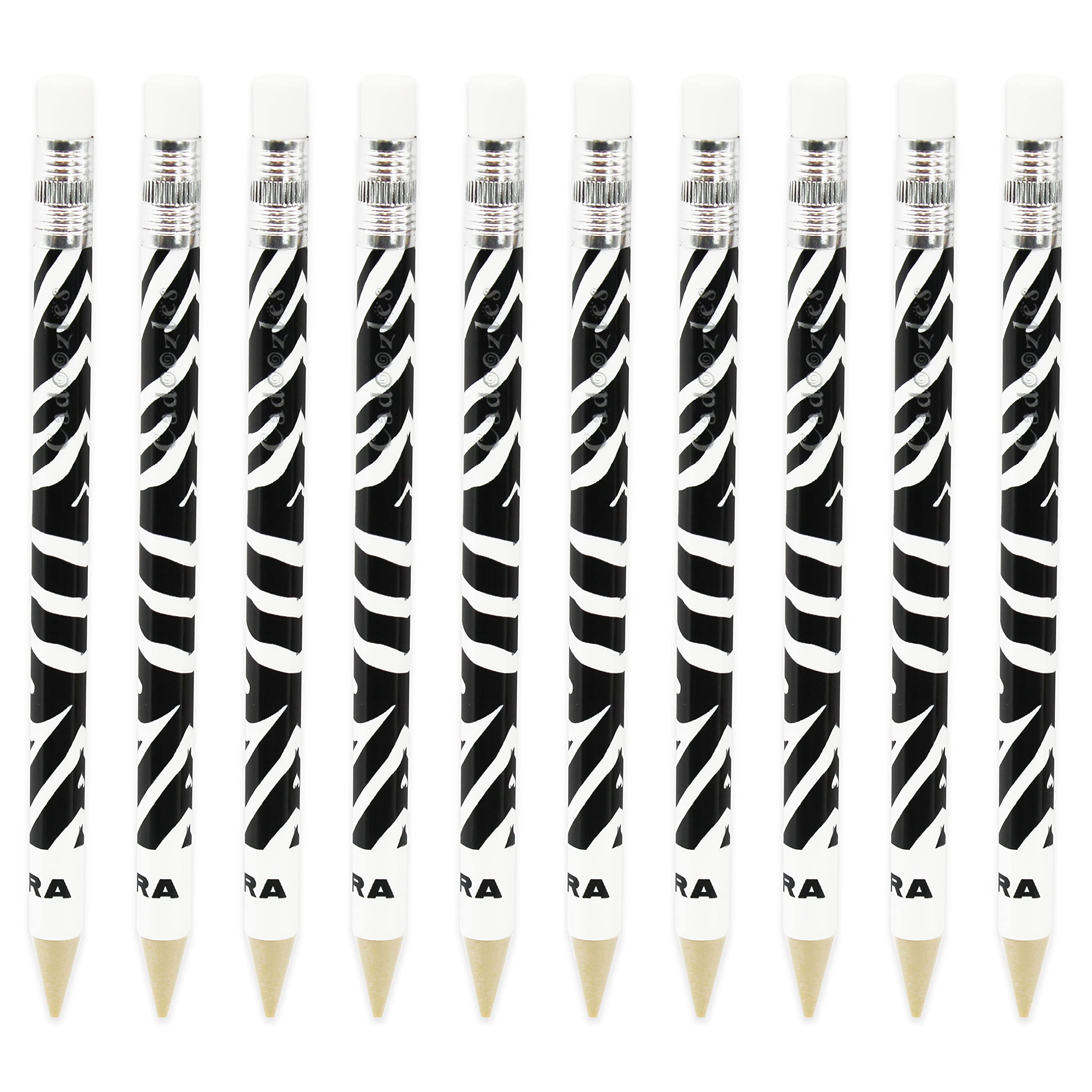Zebra Cadoozle Mini Mechanical Pencil - 0.7mm Lead - Novelty Zebra Animal Print - Pack of 10
