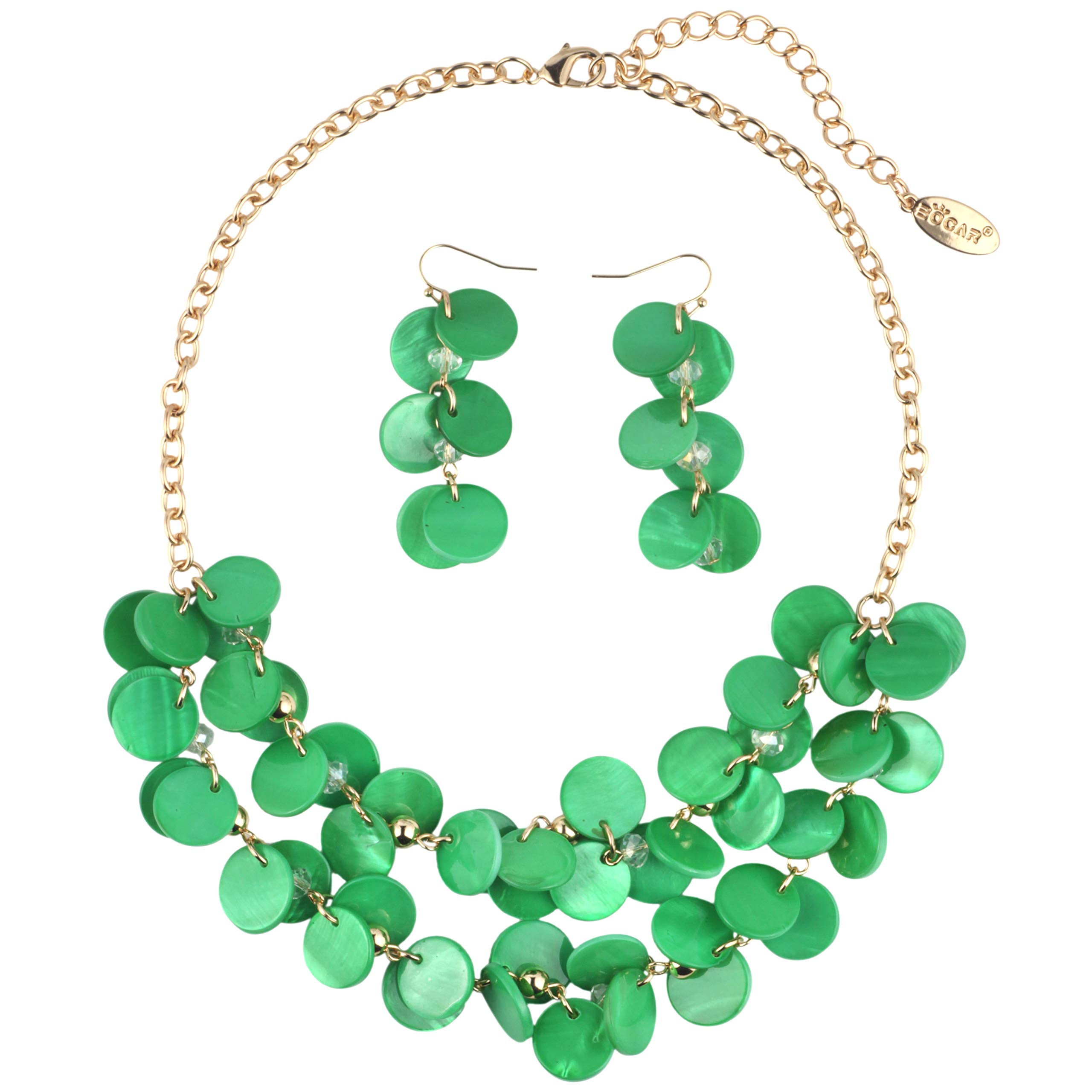 BOCAR 2 Layer Statement Choker Shell Necklace and Earring Set for Women Gift(NK-10248-Bright Green)