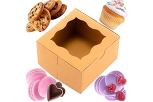 BAKELUV 4x4x2.5 Small Bakery Boxes with Window | Brown, 12 PCS | Macaron Boxes, Mini Cake Boxes, Small Cookie Boxes for Gift Giving, Small Treat Boxes, Single Cookie Box, Small Pastry Boxes