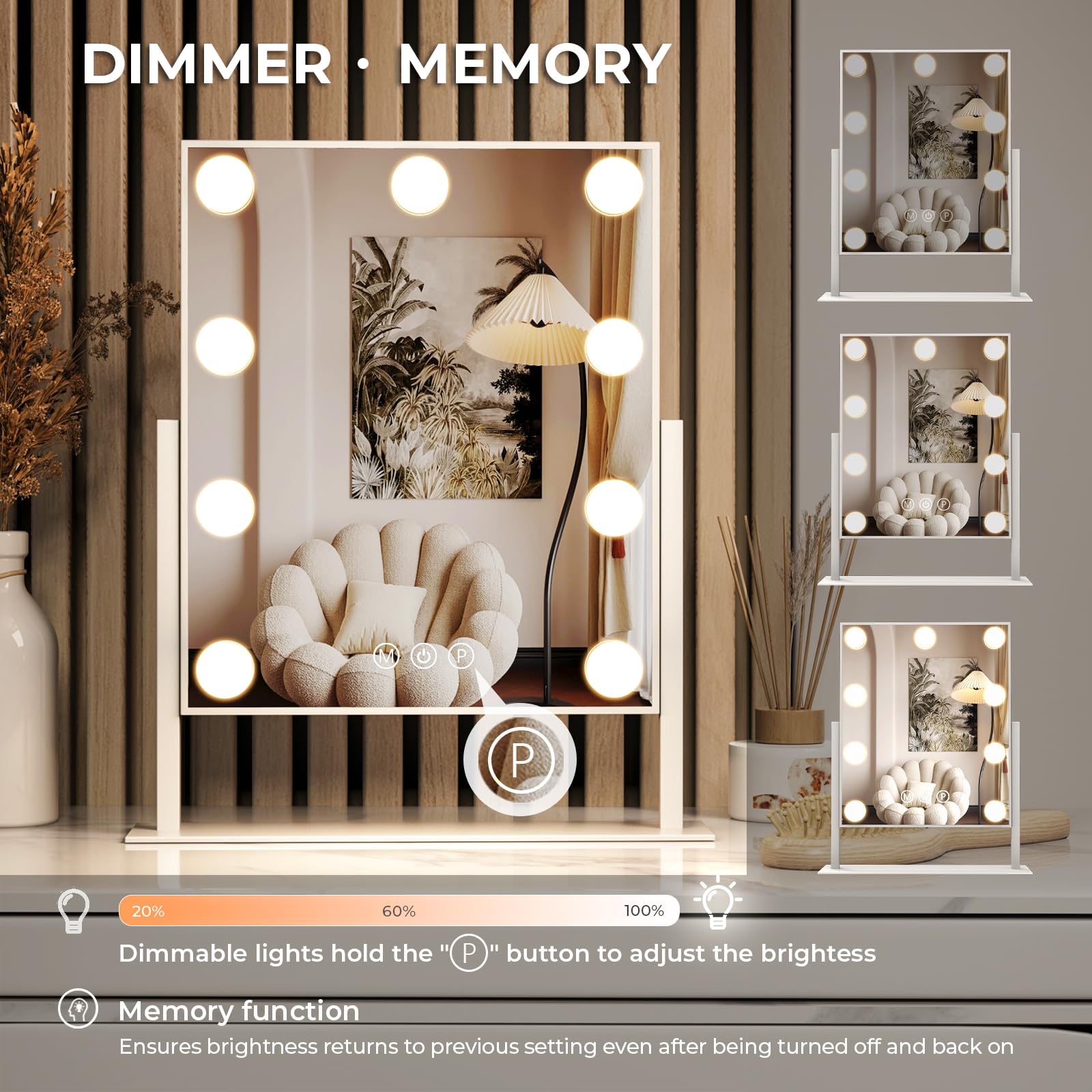 ZL ZELing Vanity Mirror with Lights,Makeup Mirror with Lights,10X Magnification,Light up Mirrors with Smart Touch 3 Colors Dimmable,Mirror with Lights with 360° Rotation